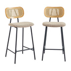 Ema - Set of 2 Bar Stools - Bouclé Fabric and Metal - Taupe