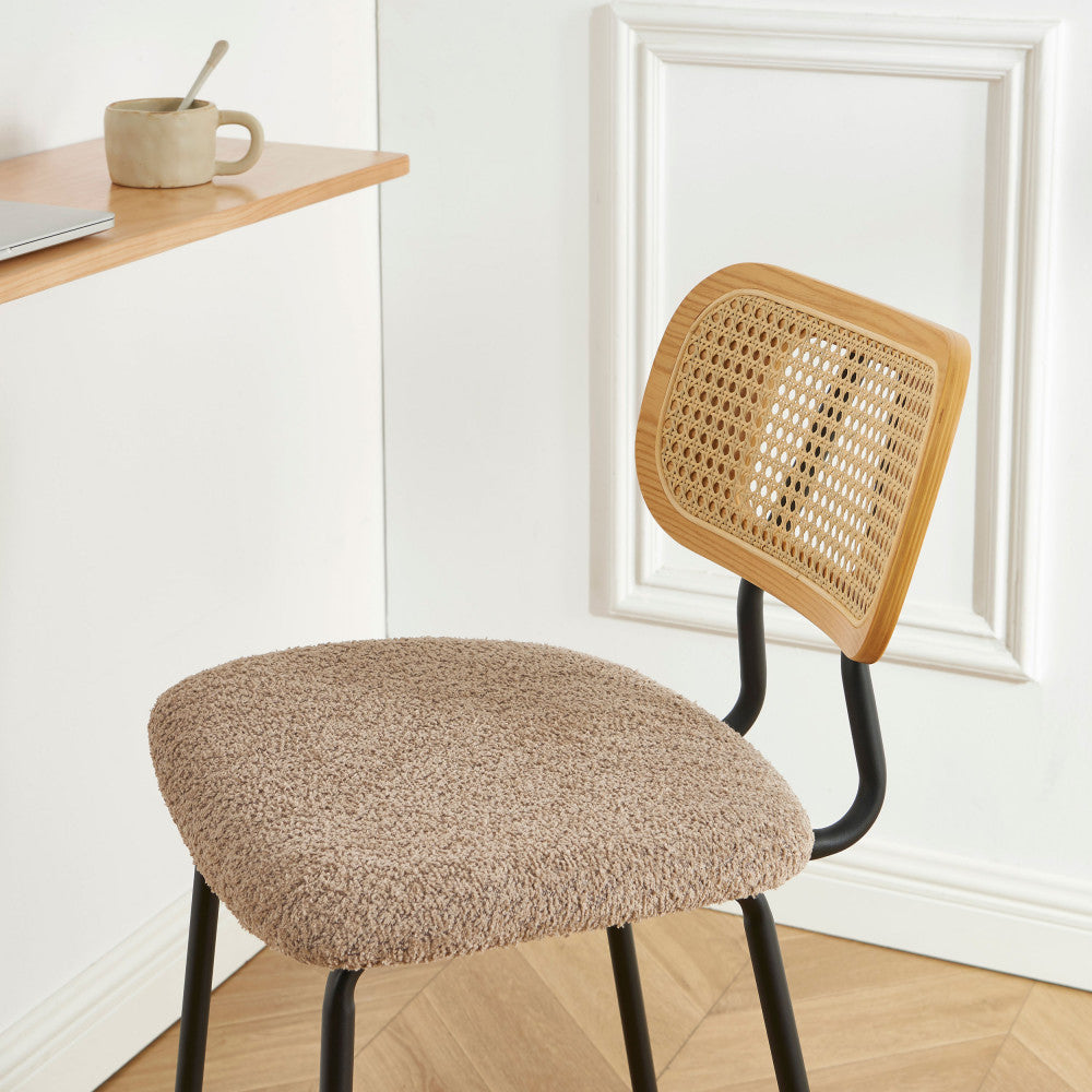 Ema - Set of 2 Bar Stools - Bouclé Fabric and Metal - Taupe