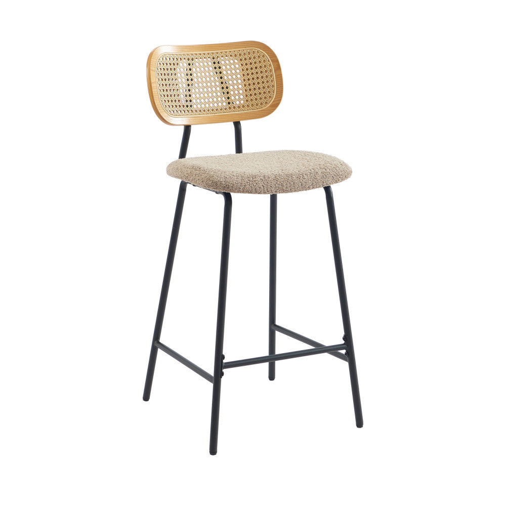 Ema - Set of 2 Bar Stools - Bouclé Fabric and Metal - Taupe