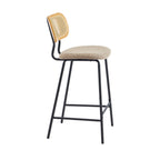 Ema - Set of 2 Bar Stools - Bouclé Fabric and Metal - Taupe