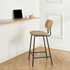 Ema - Set of 2 Bar Stools - Bouclé Fabric and Metal - Taupe