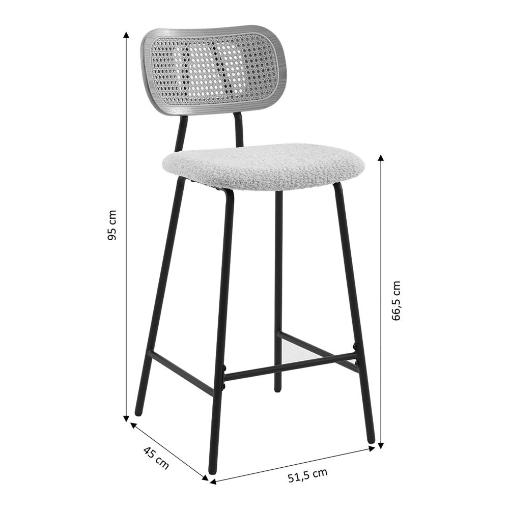 Ema - Set of 2 Bar Stools - Bouclé Fabric and Metal - Taupe