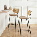 Ema - Set of 2 Bar Stools - Bouclé Fabric and Metal - Taupe