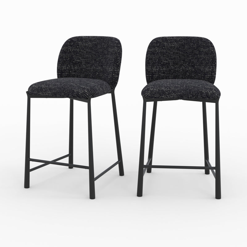 Lot de 2 chaises Bento pour ilot central 65,5 cm en tissu texturé noir
