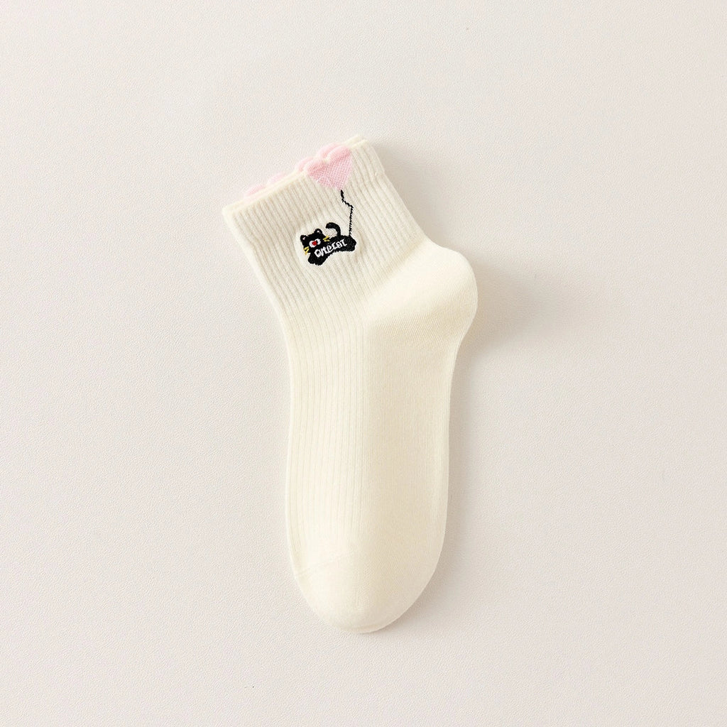 Lot De 3 Chaussettes Mi-Hautes Chat & Ballon Coeur