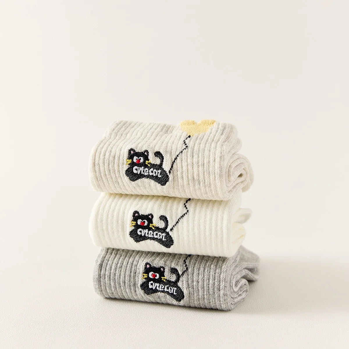Lot De 3 Chaussettes Mi-Hautes Chat & Ballon Coeur