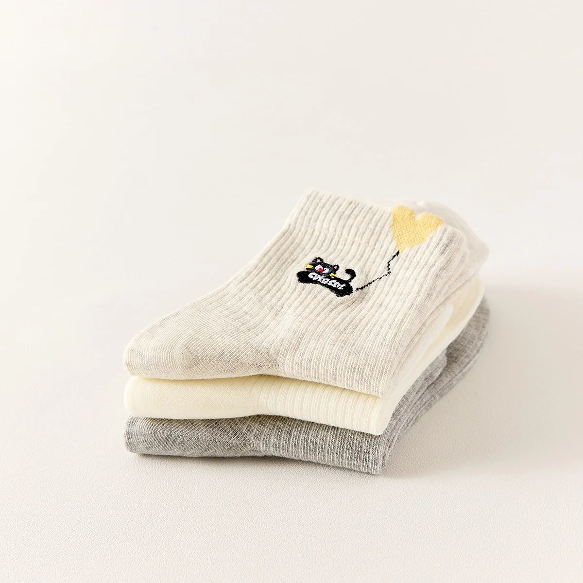 Lot De 3 Chaussettes Mi-Hautes Chat & Ballon Coeur