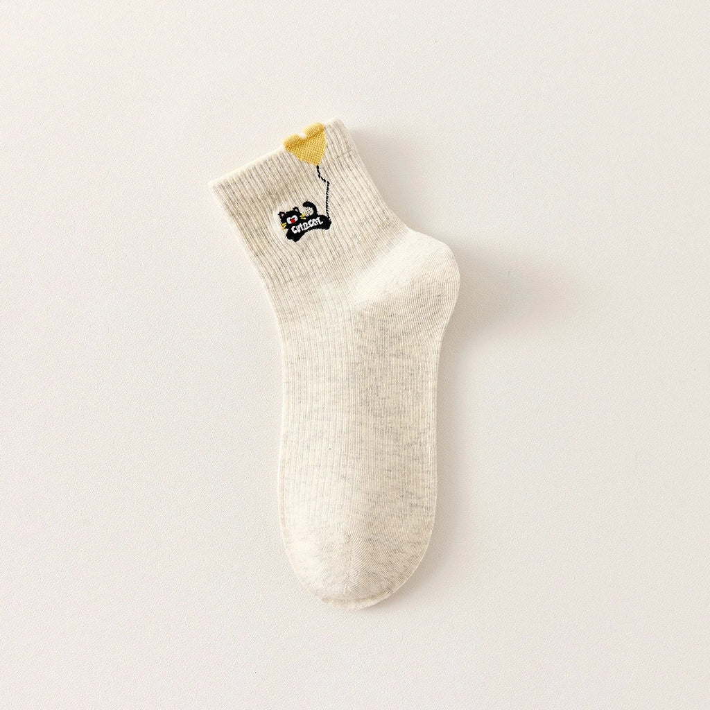 Lot De 3 Chaussettes Mi-Hautes Chat & Ballon Coeur
