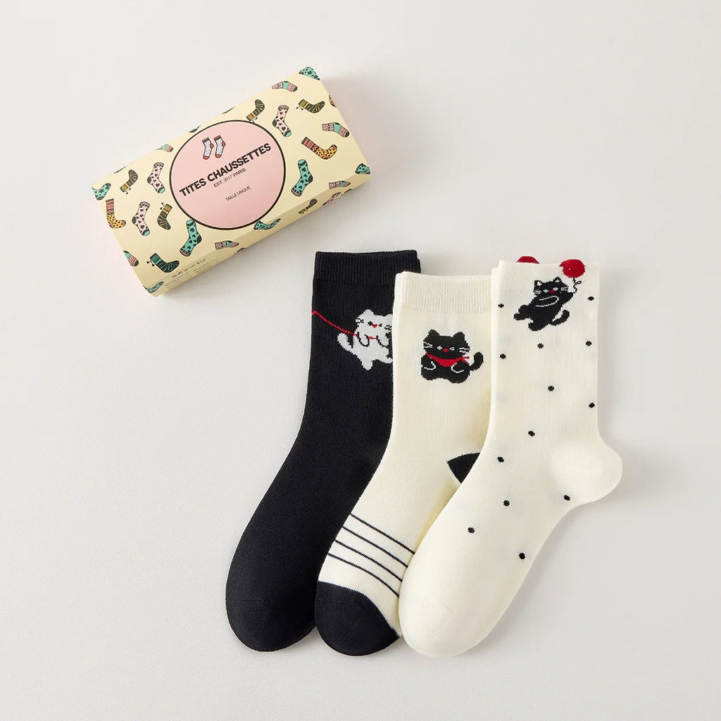 Lot De 3 Chaussettes Hautes Chat & Ballon