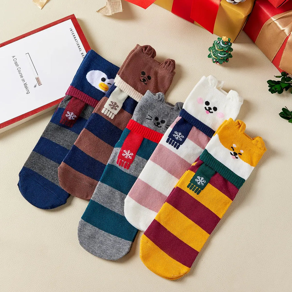 Lot De 5 Chaussettes Hautes Animaux Écharpe