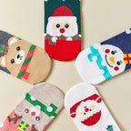 Lot de 5 chaussettes hautes de Noël coeur, motifs Père Noël, Renne, Bonhomme de Neige et Ours 