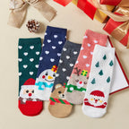 Lot de 5 chaussettes hautes de Noël coeur, motifs Père Noël, Renne, Bonhomme de Neige et Ours 