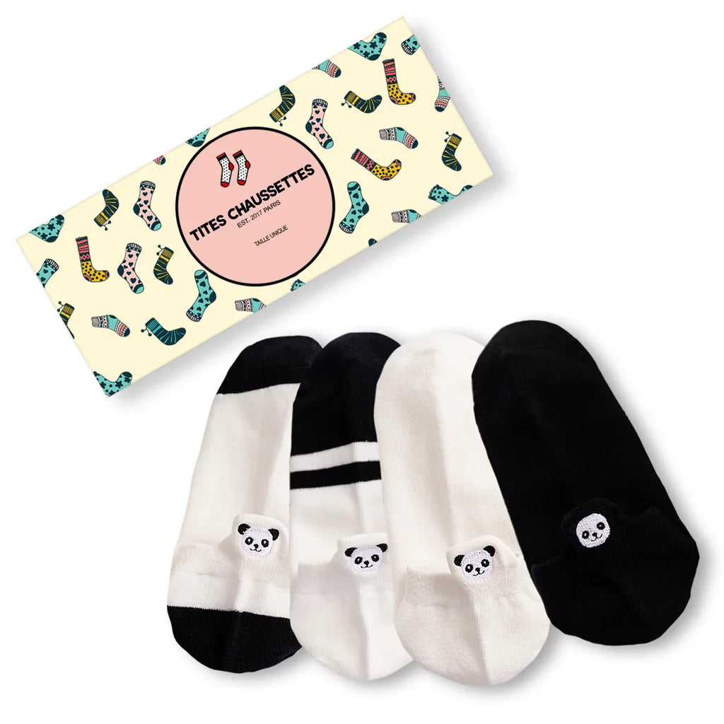 Lot de chaussettes languette, motif panda, coloris blanc et noir