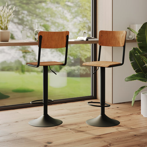 Clem - Lot De 2 Chaises De Bar Réglables En Bois Foncé
