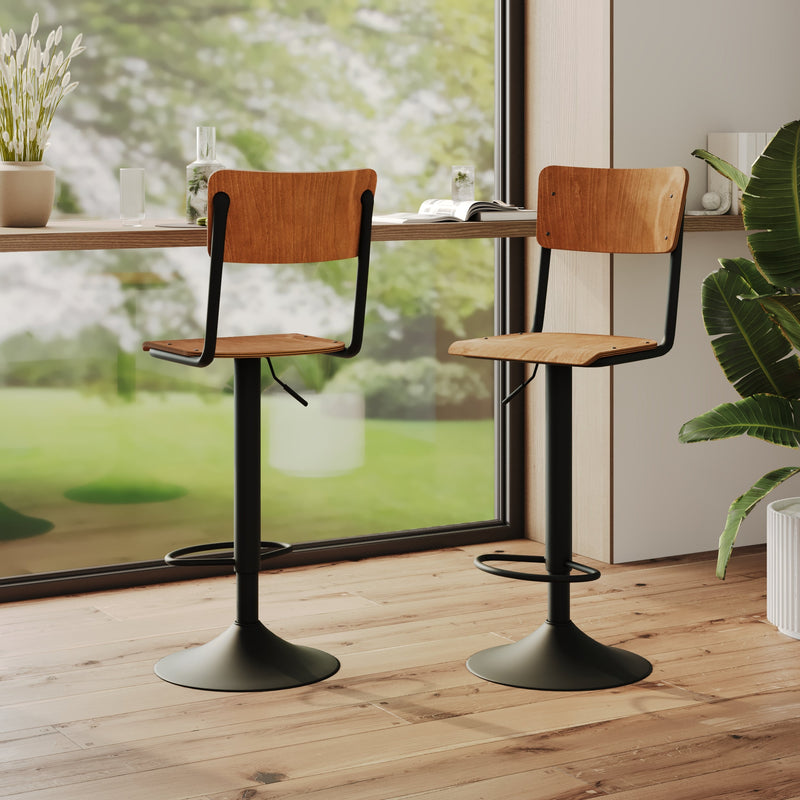 Chaise de bar Clem en bois foncé réglable 60/80 cm (lot de 2)