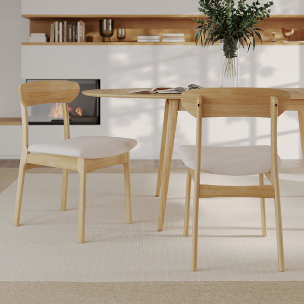 Lana - Set of 2 Chairs in Beige Fabric and Light Wood