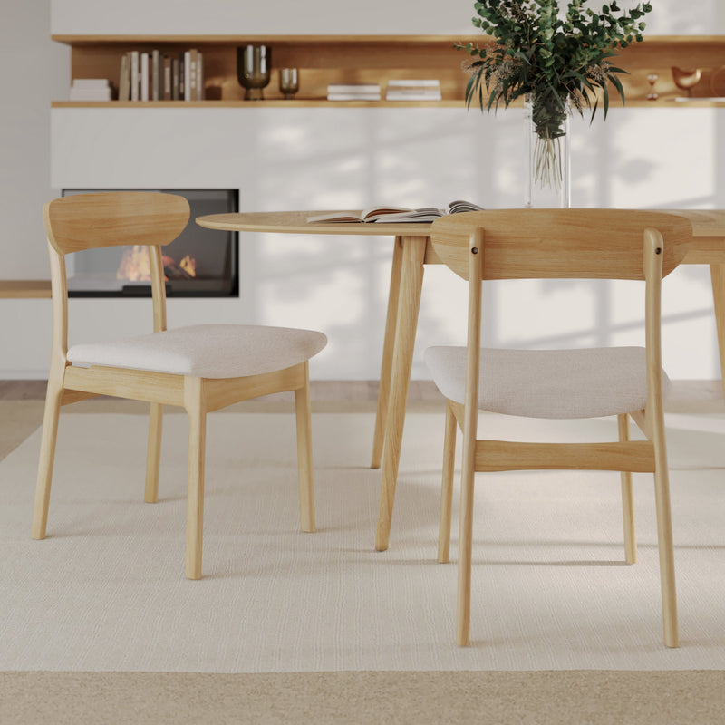 Chaise Lana en tissu beige et bois clair (lot de 2)