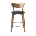 Aude - Set of 2 Bar Stools - Wood and Faux Leather - Light Wood