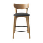 Aude - Set of 2 Bar Stools - Wood and Faux Leather - Light Wood