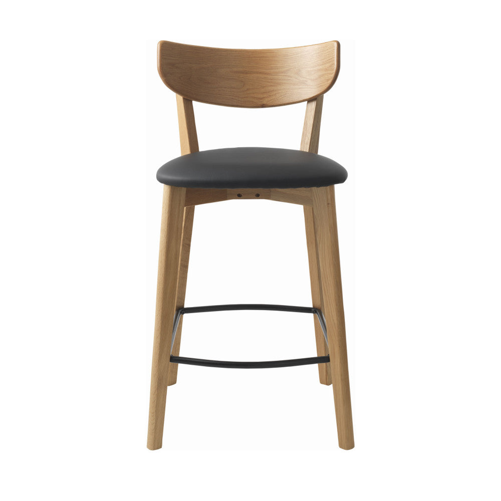 Aude - Set of 2 Bar Stools - Wood and Faux Leather - Light Wood