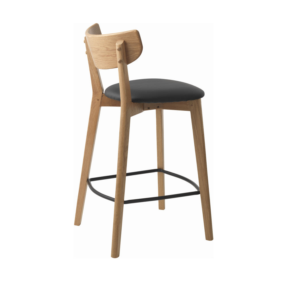 Aude - Set of 2 Bar Stools - Wood and Faux Leather - Light Wood