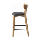 Aude - Set of 2 Bar Stools - Wood and Faux Leather - Light Wood