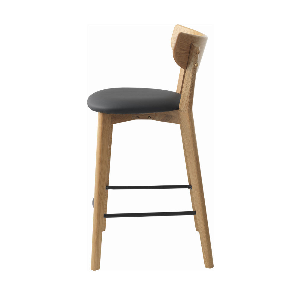 Aude - Set of 2 Bar Stools - Wood and Faux Leather - Light Wood