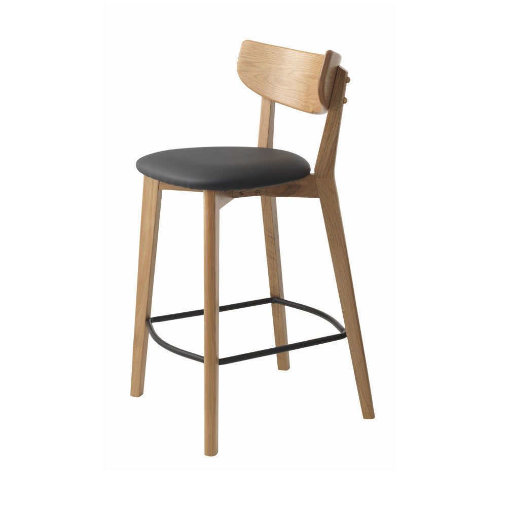Aude - Set of 2 Bar Stools - Wood and Faux Leather - Light Wood