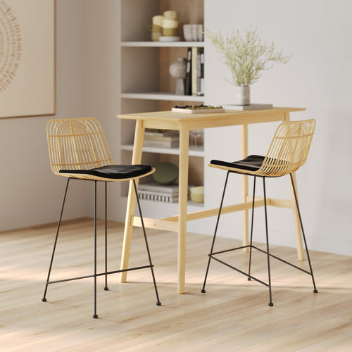 Goa - Lot De 2 Chaises Pour Îlot Central En Rotin Et Noir