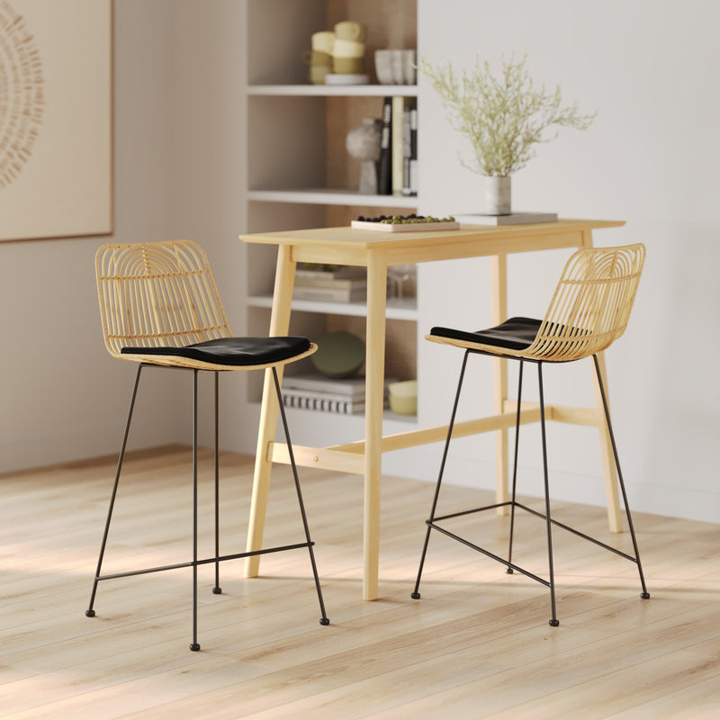 Chaise pour îlot central 66 cm Goa en rotin et noir (lot de 2)