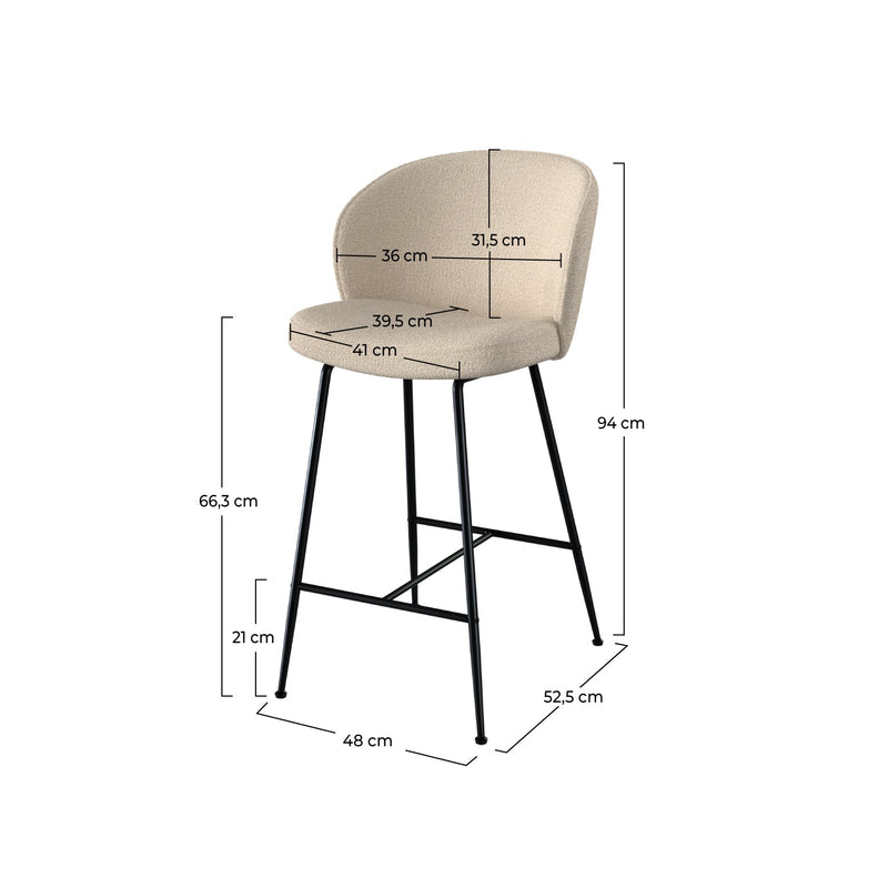 Lot de 2 chaises pour îlot central 66,3 cm en tissu bouclé beige