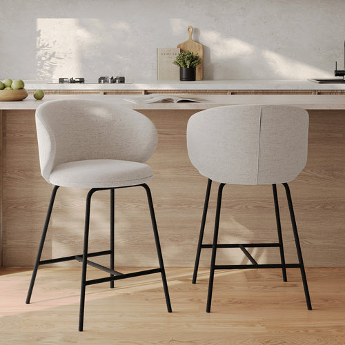 Silla isla central Cécilia de tela gris claro 68 cm (juego de 2)