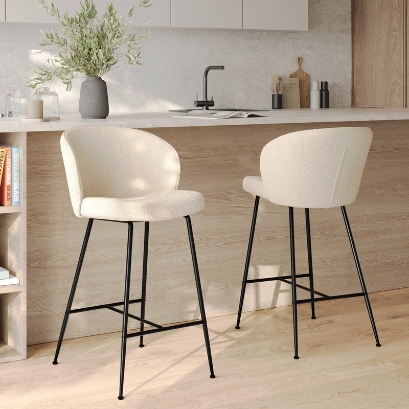 Lot de 2 chaises pour îlot central 66,3 cm en tissu bouclé beige