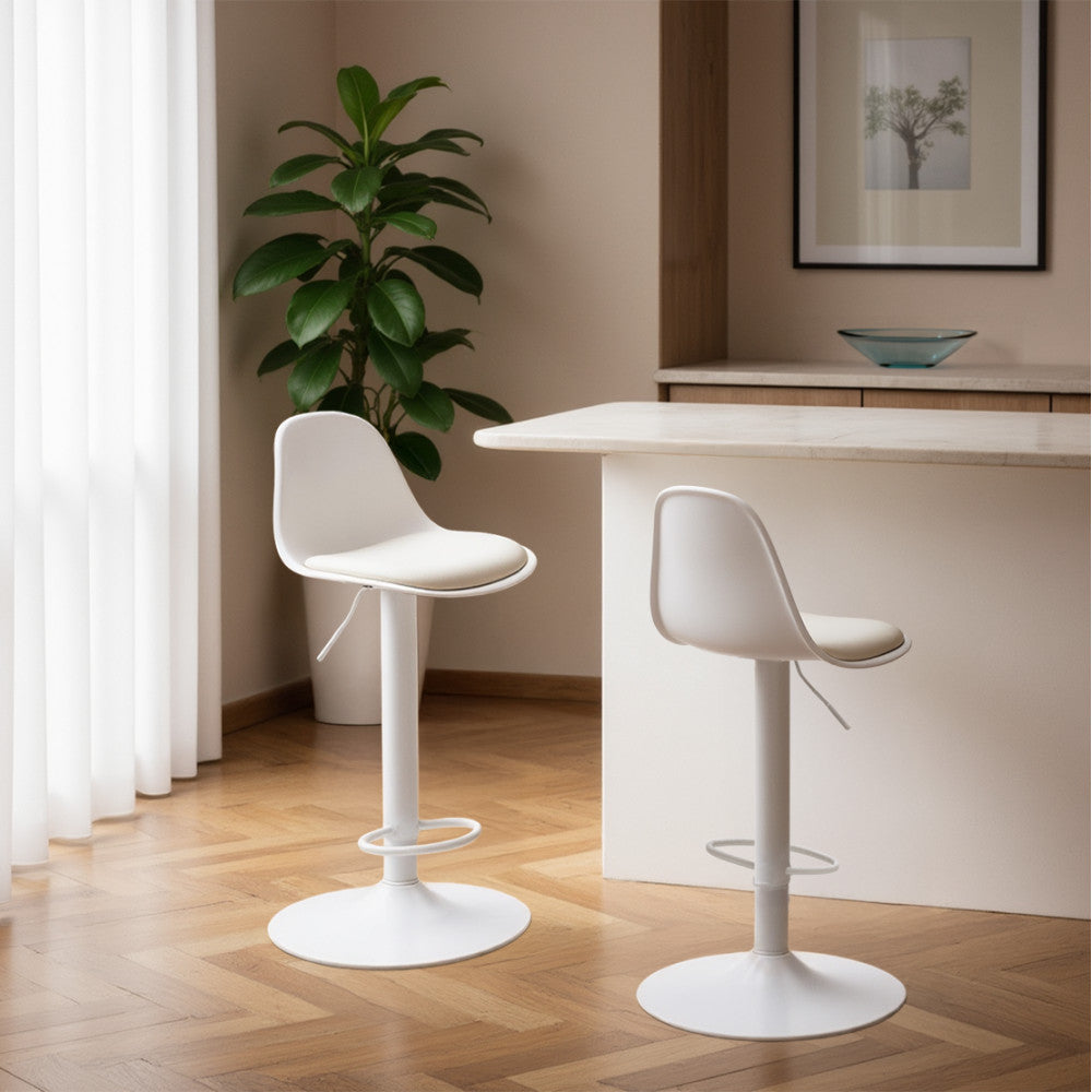 Tebar - Set di 2 Sgabelli da Bar Regolabili H61 - Similpelle e Metallo - Bianco