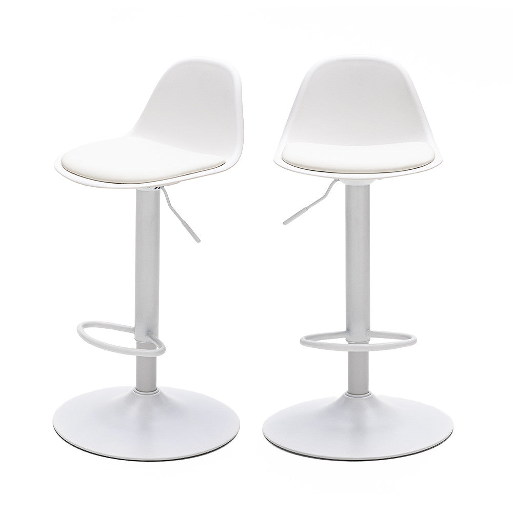 Tebar - Set di 2 Sgabelli da Bar Regolabili H61 - Similpelle e Metallo - Bianco