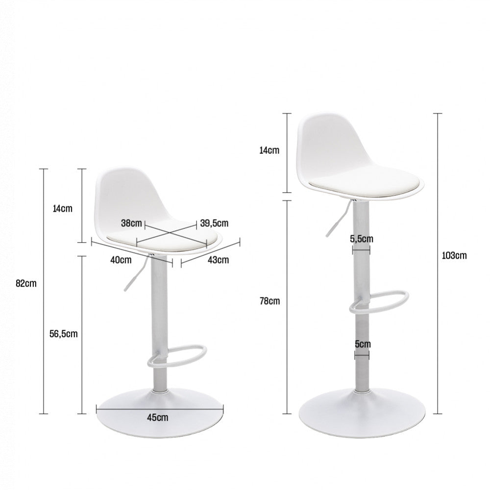 Tebar - Set di 2 Sgabelli da Bar Regolabili H61 - Similpelle e Metallo - Bianco