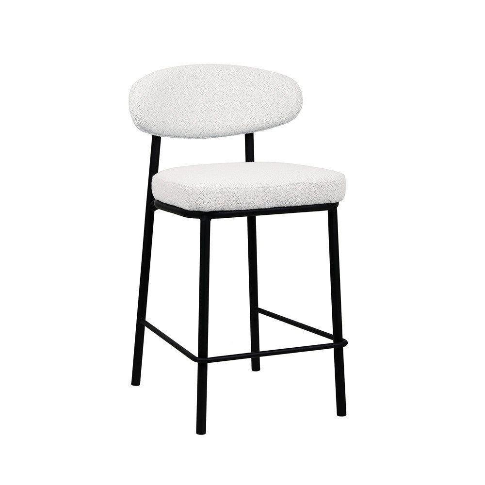 Rode - Lote de 2 taburetes de bar - Tela bouclé y madera y metal - Crudo jaspeado