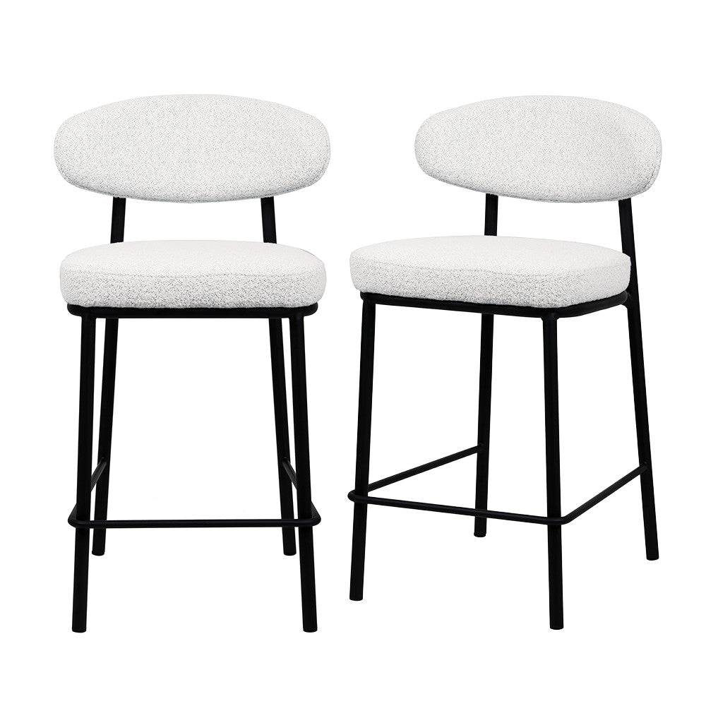 Rode - Lote de 2 taburetes de bar - Tela bouclé y madera y metal - Crudo jaspeado