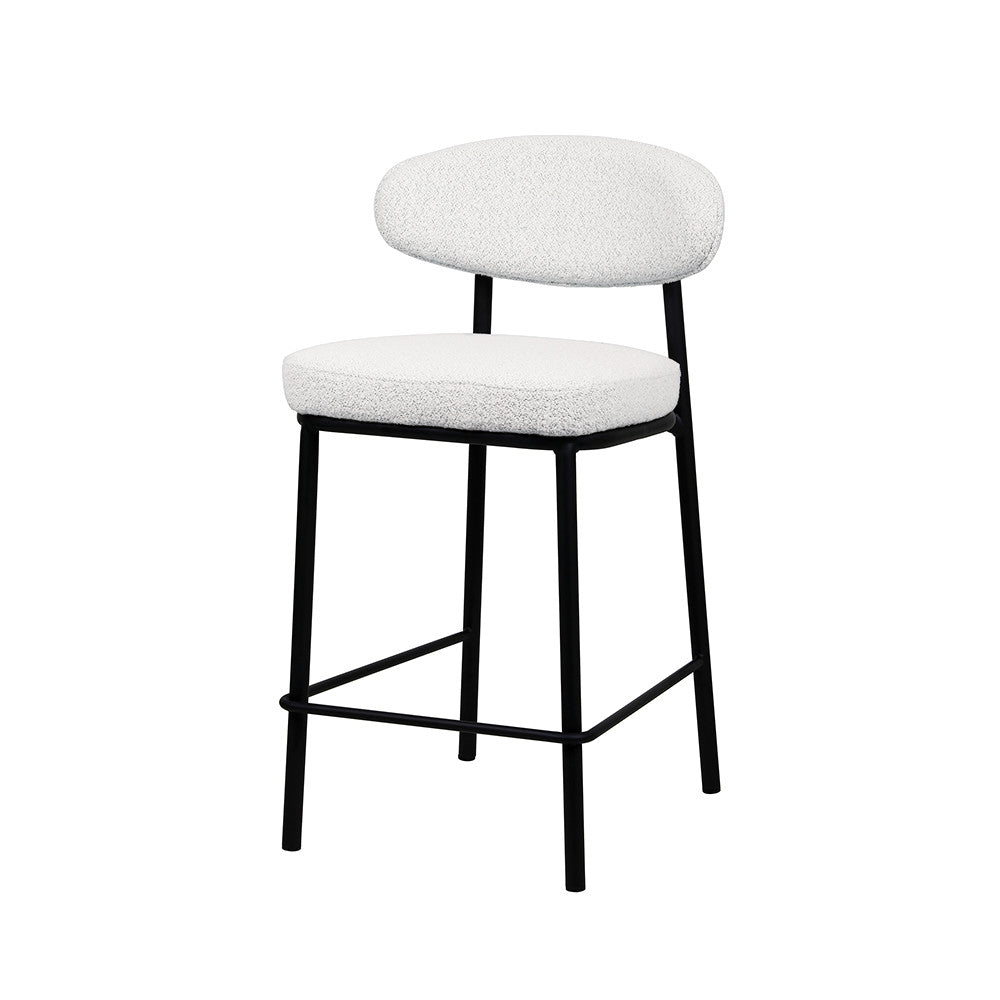 Rode - Lote de 2 taburetes de bar - Tela bouclé y madera y metal - Crudo jaspeado