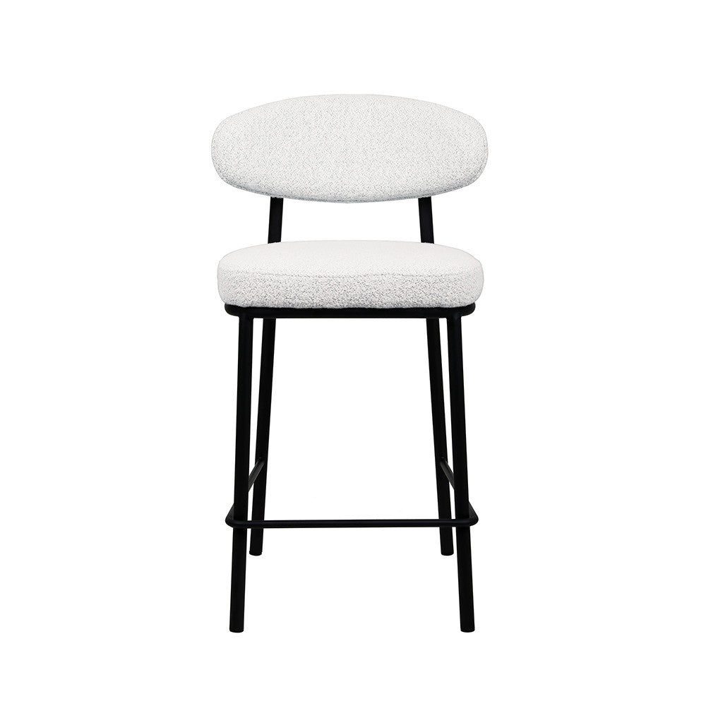 Rode - Lote de 2 taburetes de bar - Tela bouclé y madera y metal - Crudo jaspeado