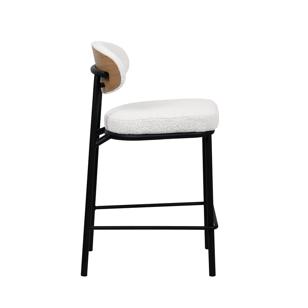 Rode - Lote de 2 taburetes de bar - Tela bouclé y madera y metal - Crudo jaspeado