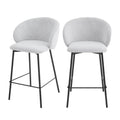 Valom - Set Of 2 Bar Stools - Bouclé Fabric And Metal - Mottled Ecru