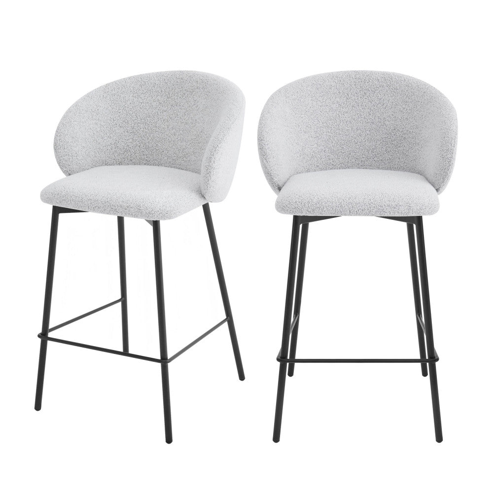 Valom - Set Of 2 Bar Stools - Bouclé Fabric And Metal - Mottled Ecru