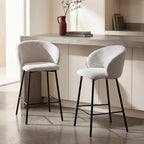 Valom - Set Of 2 Bar Stools - Bouclé Fabric And Metal - Mottled Ecru