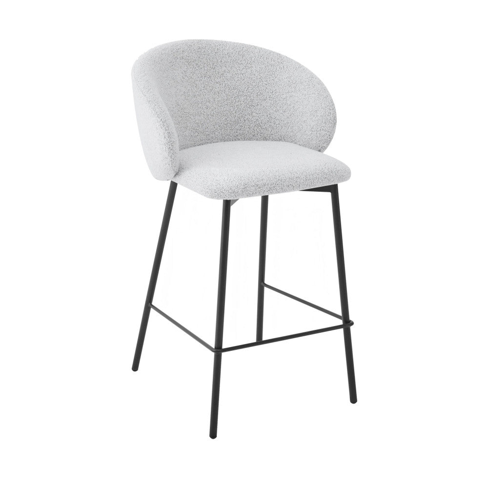 Valom - Set Of 2 Bar Stools - Bouclé Fabric And Metal - Mottled Ecru