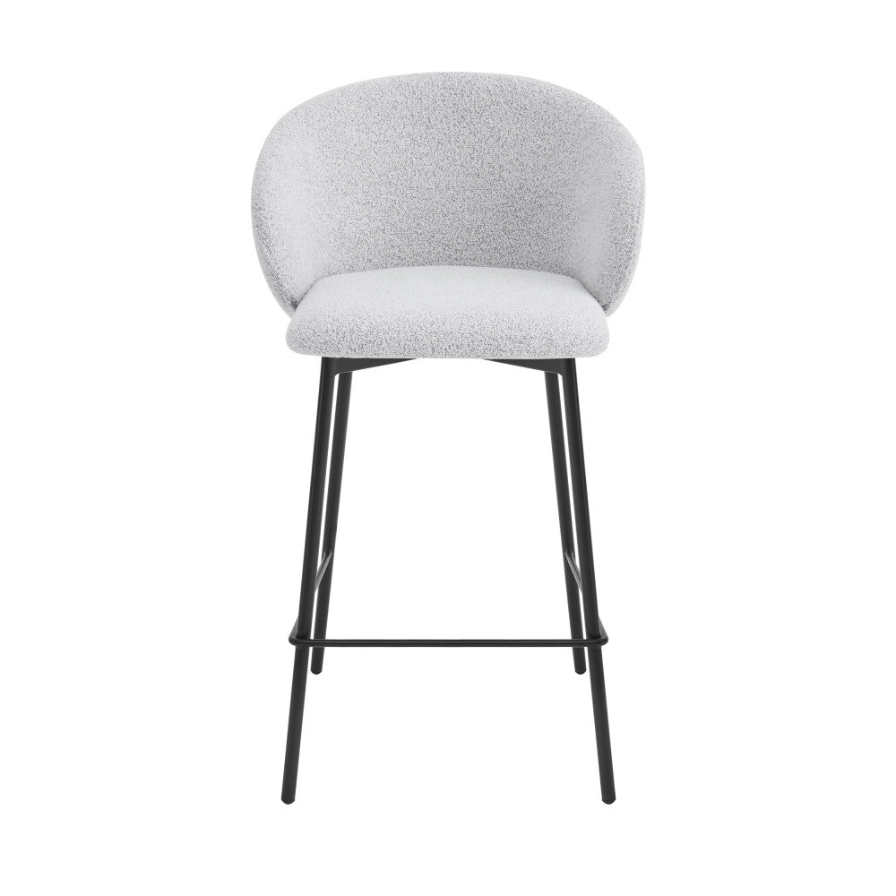 Valom - Set Of 2 Bar Stools - Bouclé Fabric And Metal - Mottled Ecru