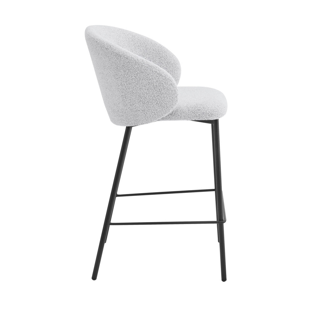 Valom - Set Of 2 Bar Stools - Bouclé Fabric And Metal - Mottled Ecru