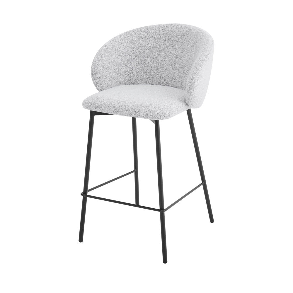 Valom - Set Of 2 Bar Stools - Bouclé Fabric And Metal - Mottled Ecru