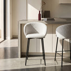 Valom - Set Of 2 Bar Stools - Bouclé Fabric And Metal - Mottled Ecru