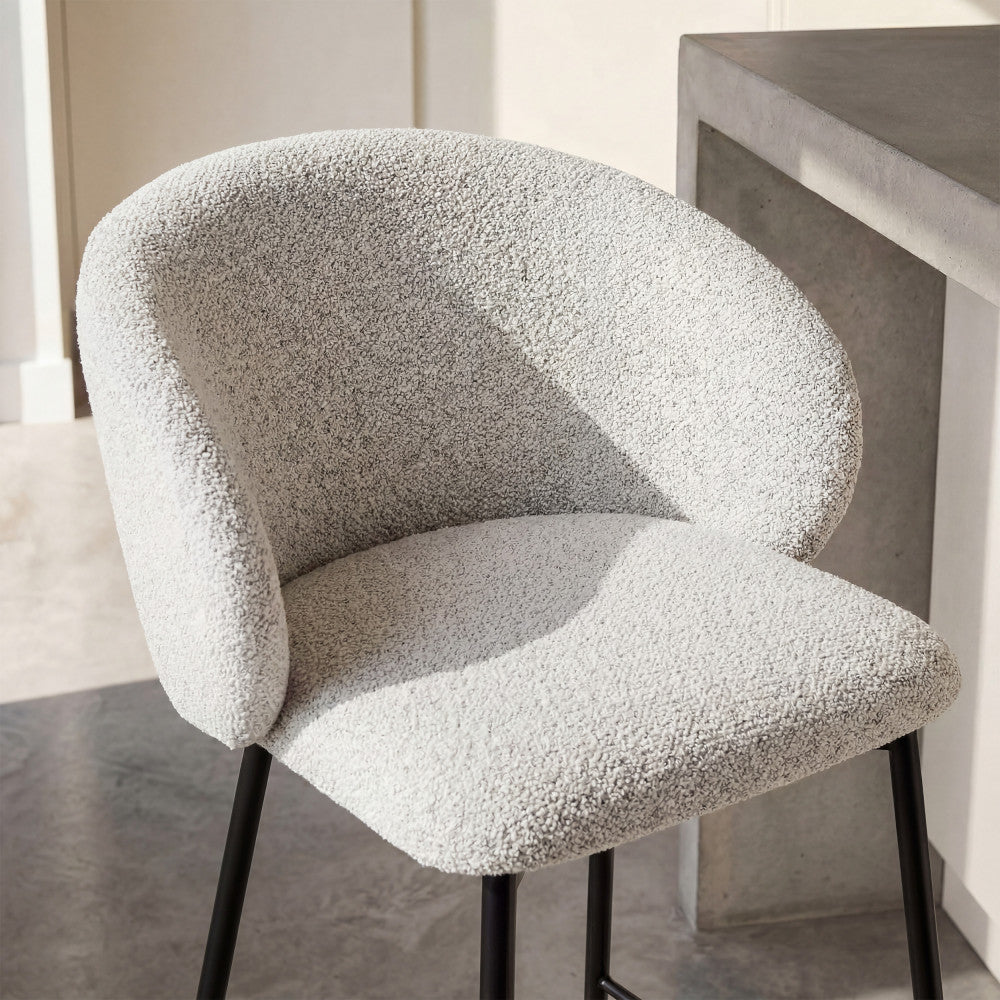 Valom - Set Of 2 Bar Stools - Bouclé Fabric And Metal - Mottled Ecru